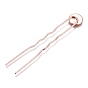 Iron Hair Fork Findings, U-Shape, with Flat Round Brass Cabochon Settings