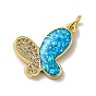 Rack Plating Brass Micro Pave Cubic Zirconia with Synthetic Opal Pendants, with Jump Ring, Lead Free & Cadmium Free, Long-Lasting Plated, Butterfly
