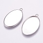 304 Stainless Steel Pendant Cabochon Settings, Plain Edge Bezel Cups, Oval