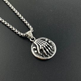 304 кулон в виде плоской круглой руки скелета из нержавеющей стали, модные мужские ожерелья в стиле панк