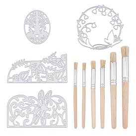 PandaHall Elite Carbon Steel Cutting Dies Stencils, with Poplar Wood Brush, for DIY Scrapbooking/Photo Album, Decorative Embossing DIY Paper Card, Rabbit, Butterfly, Dragonfly, Oval Lace