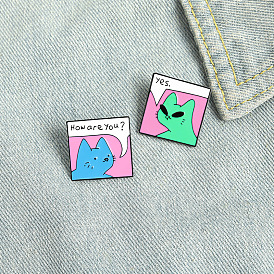Geometric-shaped Lapel Pin with Cute Cat Design and Oil Drop Accent