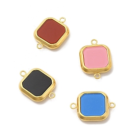 Vacuum Plating Golden Tone 304 Stainless Steel Connector Charms, with Acrylic, Square Links