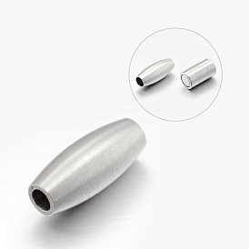 Barrel 304 Stainless Steel Matte Surface Magnetic Clasps with Glue-in Ends, 18x7.5mm, Hole: 3mm