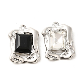 Glass Pendants, with Rack Plating Alloy Findings, Rectangle