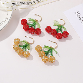 Handmade Crystal Beaded Cherry Earrings - Cute Fruit Ear Pendants, Adorable Ear Accessories.