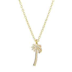 Brass Cubic Zirconia Charms Necklace for Women, Cable Chain Necklaces, Coconut Tree