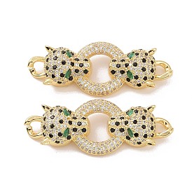 Brass Micro Pave Colorful Cubic Zirconia Connector Charms, Leopard Links