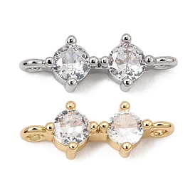 Brass Pave Clear Cubic Zirconia Connector Charms, Flat Round Links