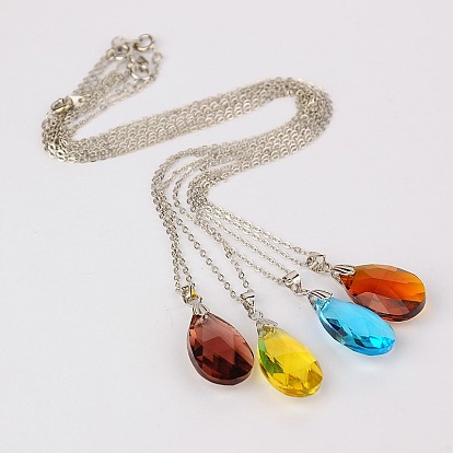 Charming Teardrop Glass Pendant Necklaces, with Brass Chains, 18 inch
