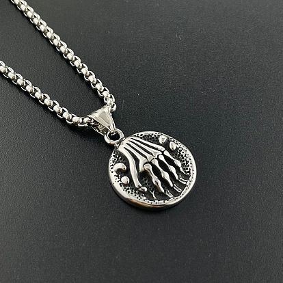 304 кулон в виде плоской круглой руки скелета из нержавеющей стали, модные мужские ожерелья в стиле панк