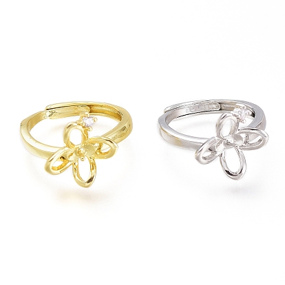 Регулируемые латунные колышки для пальцев, с микро проложить кубического циркония, за половину пробурено бисера, долговечный, цветок