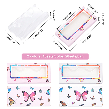 Olycraft Foldable Creative Kraft Paper Box, Eyelash Boxes, with Plastic Clear Window, Rectangle with Butterfly Pattern