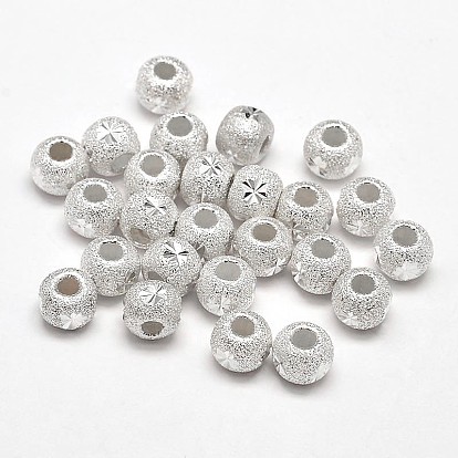 Fancy Cut Textured 925 Sterling Silver Round Beads, 5x3mm, Hole: 1.8mm, about 100pcs/20g