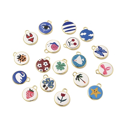 Латунные подвески с принтом, плоские круглые прелести, долговечный, реальный 18 k позолоченный