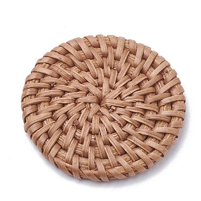 Handmade Reed Cane/Rattan Woven Beads, For Making Straw Earrings and Necklaces, No Hole/Undrilled, Flat Round