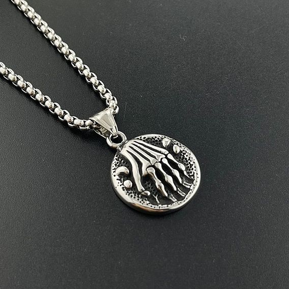 304 кулон в виде плоской круглой руки скелета из нержавеющей стали, модные мужские ожерелья в стиле панк