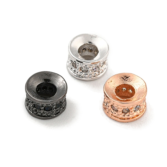 Латунные микропаве прозрачные/черные бусины из кубического циркония, плоско-круглые