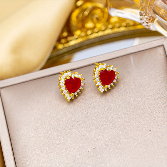 Сердце из латуни микро проложить кубического циркония серьги стержня