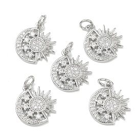 Pendentifs en laiton Shegrace avec micro-pavé de zircone cubique transparente, breloques soleil et lune, sans cadmium et sans nickel et sans plomb