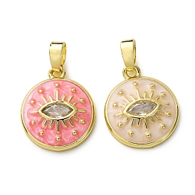 Латунные микро проложить кубического циркония подвески, с эмалью, плоские круглые подвески и подвески в виде конского глаза, реальный 18 k позолоченный