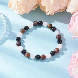 Браслеты из натурального черного оникса, белого нефрита и камня пикассо с круглыми бусинами для мужчин и женщин