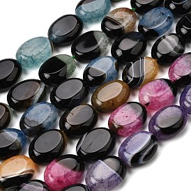 Природный агат бисер нитей, окрашенная и подогревом, Плоско-овальные