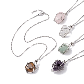 304 Stainless Steel Cable Chain Necklaces, Natural Gemstones Pendant Necklaces