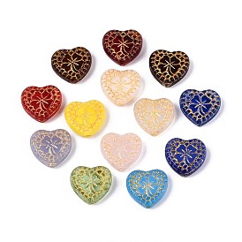 Стеклянные бусины, сердце с клевером, золотой металл обвитыми