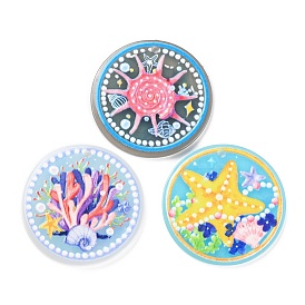 Acrylic Pendants, Flat Round with Ocean Theme Pattern