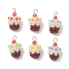 Подвески из стеклянных бусин в виде мороженого, с латунными петлями, золотые