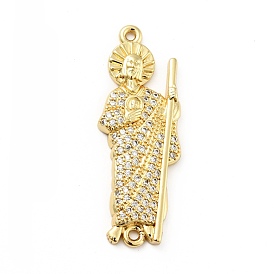 Rack Plating Brass Micro Pave Cubic Zirconia Connector Charms, Long-Lasting Plated, Lead Free & Cadmium Free, Human, Real 18K Gold Plated