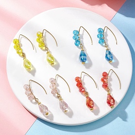 Серьги-подвески из гальванического стекла в форме капли, с 304 нержавеющей стали серьги крючки, золотые