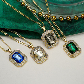 Luxury Square Zircon Pendant Necklace for Women, Hip-hop Retro Collarbone Chain Jewelry