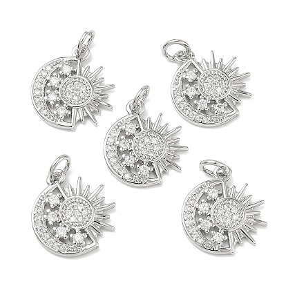Pendentifs en laiton Shegrace avec micro-pavé de zircone cubique transparente, breloques soleil et lune, sans cadmium et sans nickel et sans plomb