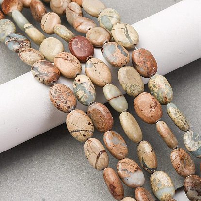 Натуральные бусины из аква терра яшмы, Плоско-овальные