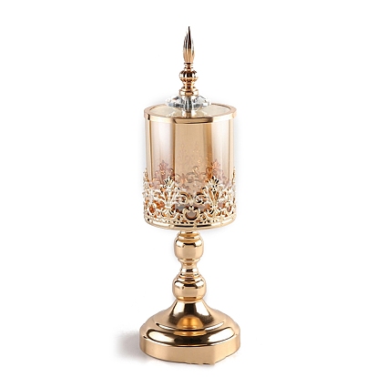 Table Lamp Shape Tealight Candle Holders for Ramadan, European-style Creative Iron with Glass Art Candlestick Ornament