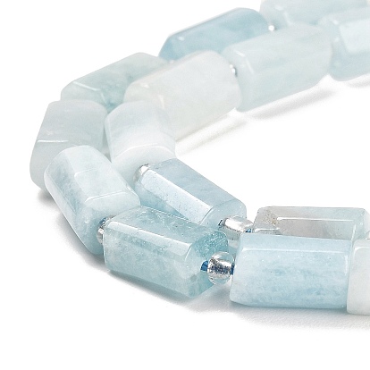 Natural Aquamarine Beads Strands, with Seed Beads, Faceted Column