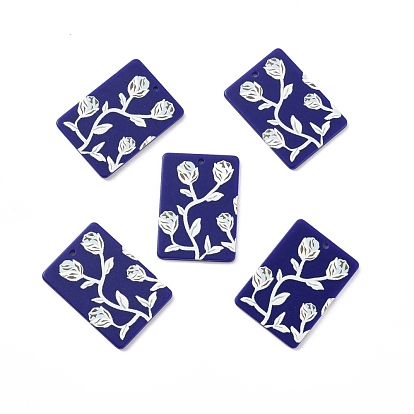 Acrylic Pendants, Rectangle with Flower Pattern