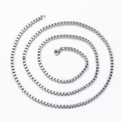 304 Stainless Steel Box Chain Necklaces, with Lobster Clasps and Extender Chains
