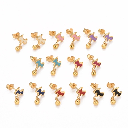 304 Stainless Steel Enamel Stud Earrings, with 316 Stainless Steel Pin, Dog