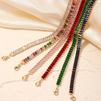 Женские теннисные ожерелья с прямоугольными кубическими цирконами из латуни, золотые