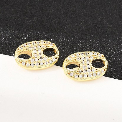 Серьги-гвоздики из латунного микро-паве, овальные, долговечный, стойки покрытие, без свинца и без кадмия