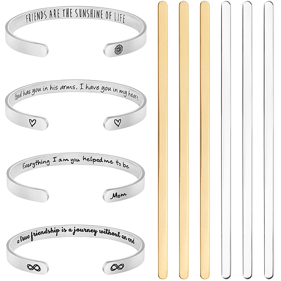 6 шт. 2 стили 304 полоски из нержавеющей стали для браслетов, для изготовления браслета-манжеты своими руками, заготовки для штамповки и гравировки металла