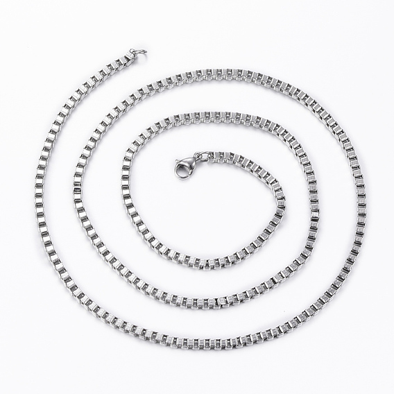 304 Stainless Steel Box Chain Necklaces, with Lobster Clasps and Extender Chains