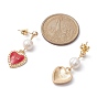 Valentine's Day Alloy Enamel Dangle Stud Earrings with Brass Pins, Natural Pearl Beaded Drop Earrings