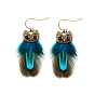 Feather Owl Dangle Earrings, Gold Plated Alloy Jewelry for Women