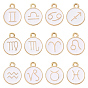 Alloy Enamel Pendants, Light Gold, Flat Round with Constellation