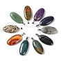 Gemstone Pendants, with 304 Stainless Steel Snap on Bails, Oval Charm