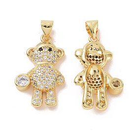 Brass Micro Pave Cubic Zirconia Pendants, Cadmium Free & Lead Free, Bear Charm
